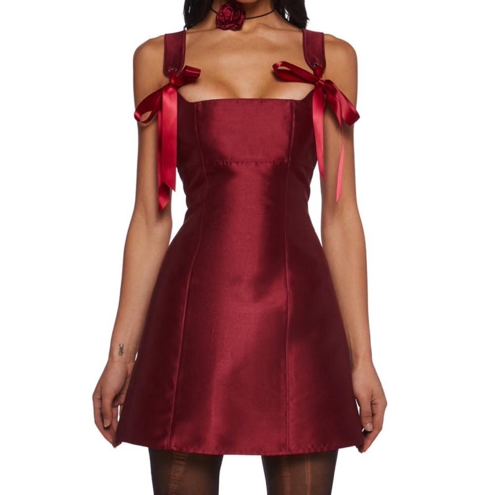 Current Mood Pixie Stardust Burgundy Mini Dress with Ribbon Accents